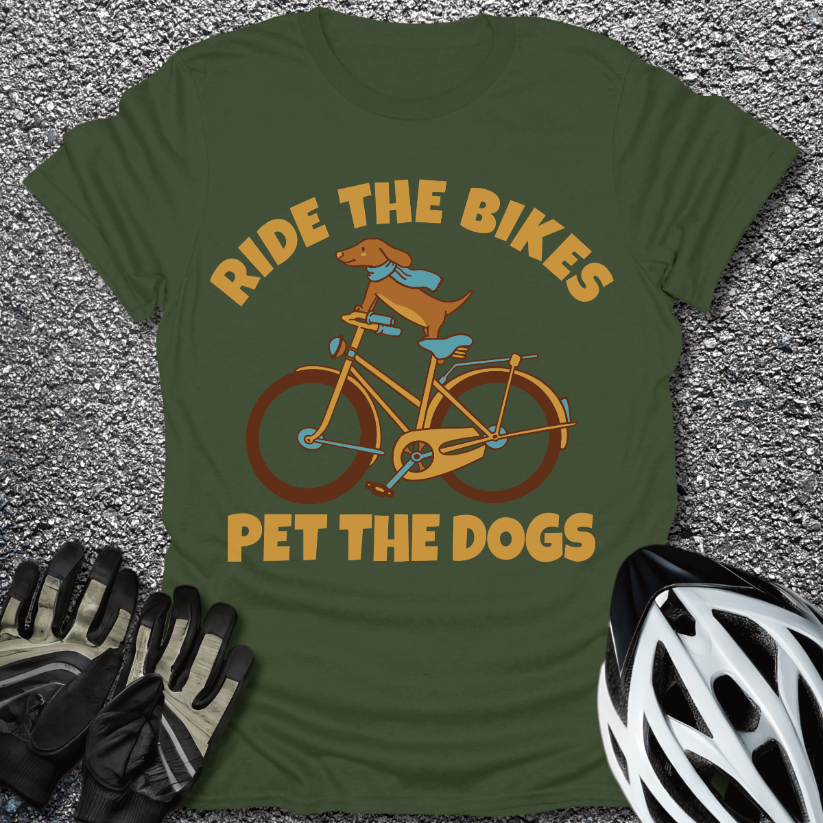 Ride the Bikes T-Shirt in Military Green / S from CycleTees