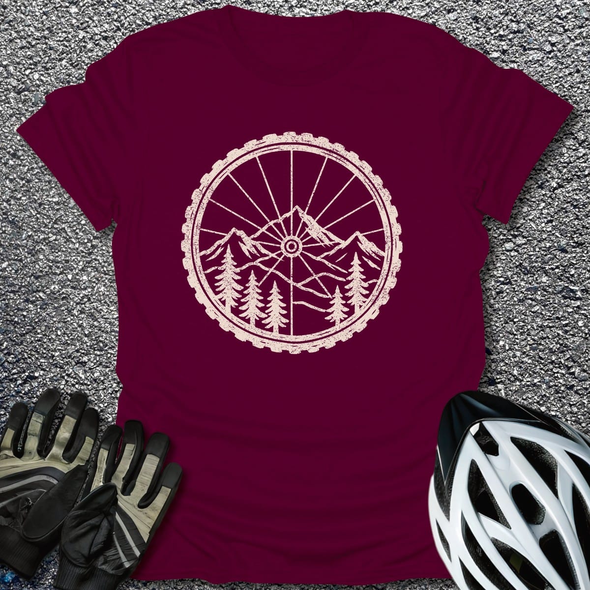 Ride the Mountains T-Shirt in Maroon / S from CycleTees