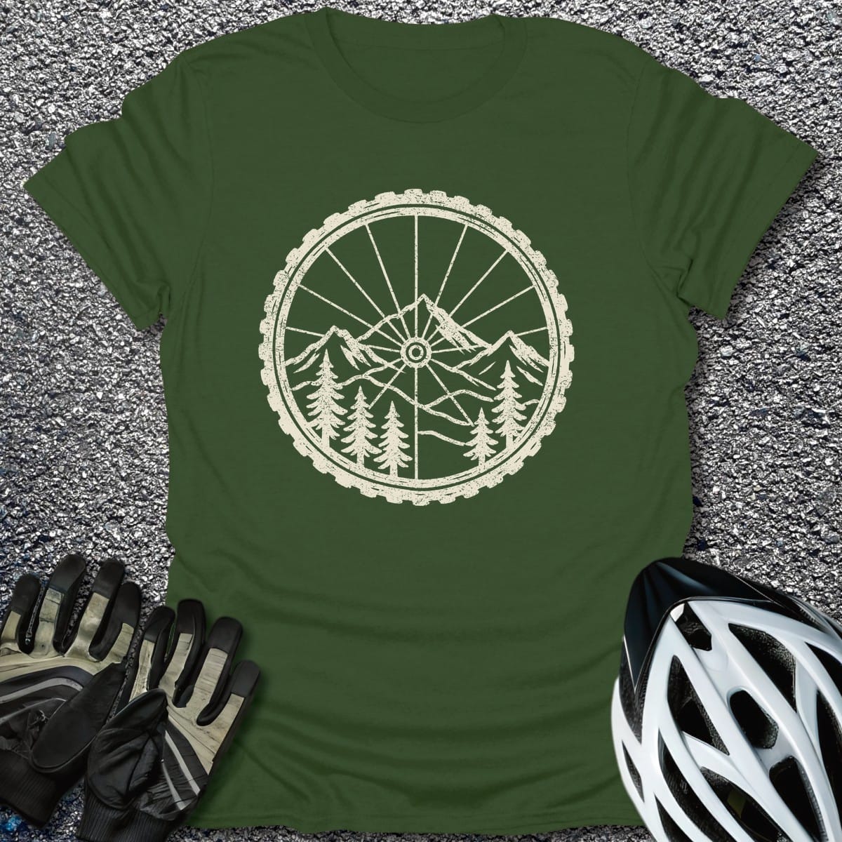 Ride the Mountains T-Shirt in Military Green / S from CycleTees