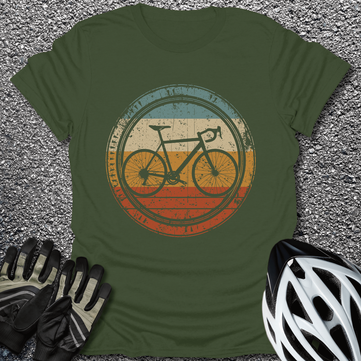 Ride the Retro T-Shirt in Military Green / S from CycleTees