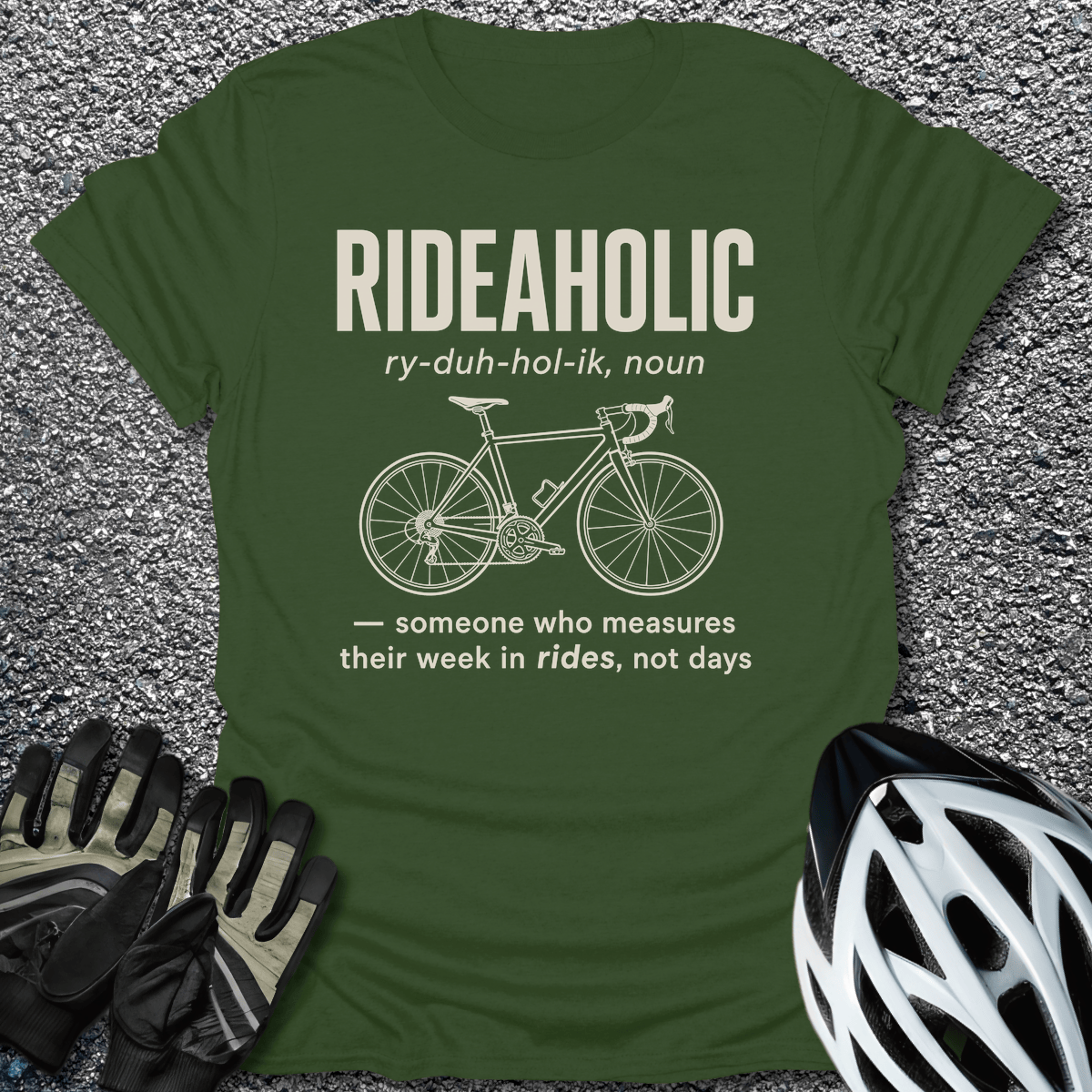 Rideaholic T-Shirt in Military Green / S from CycleTees