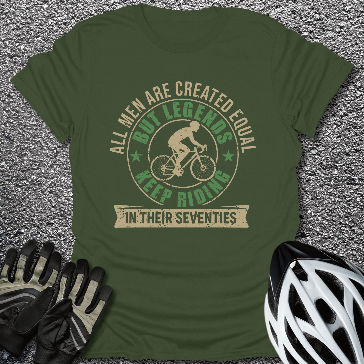 Riding in Their 70s T-Shirt in Military Green / S from CycleTees