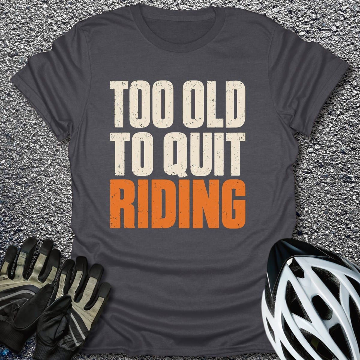 Riding Never Dies T-Shirt in Dark Heather / S from CycleTees