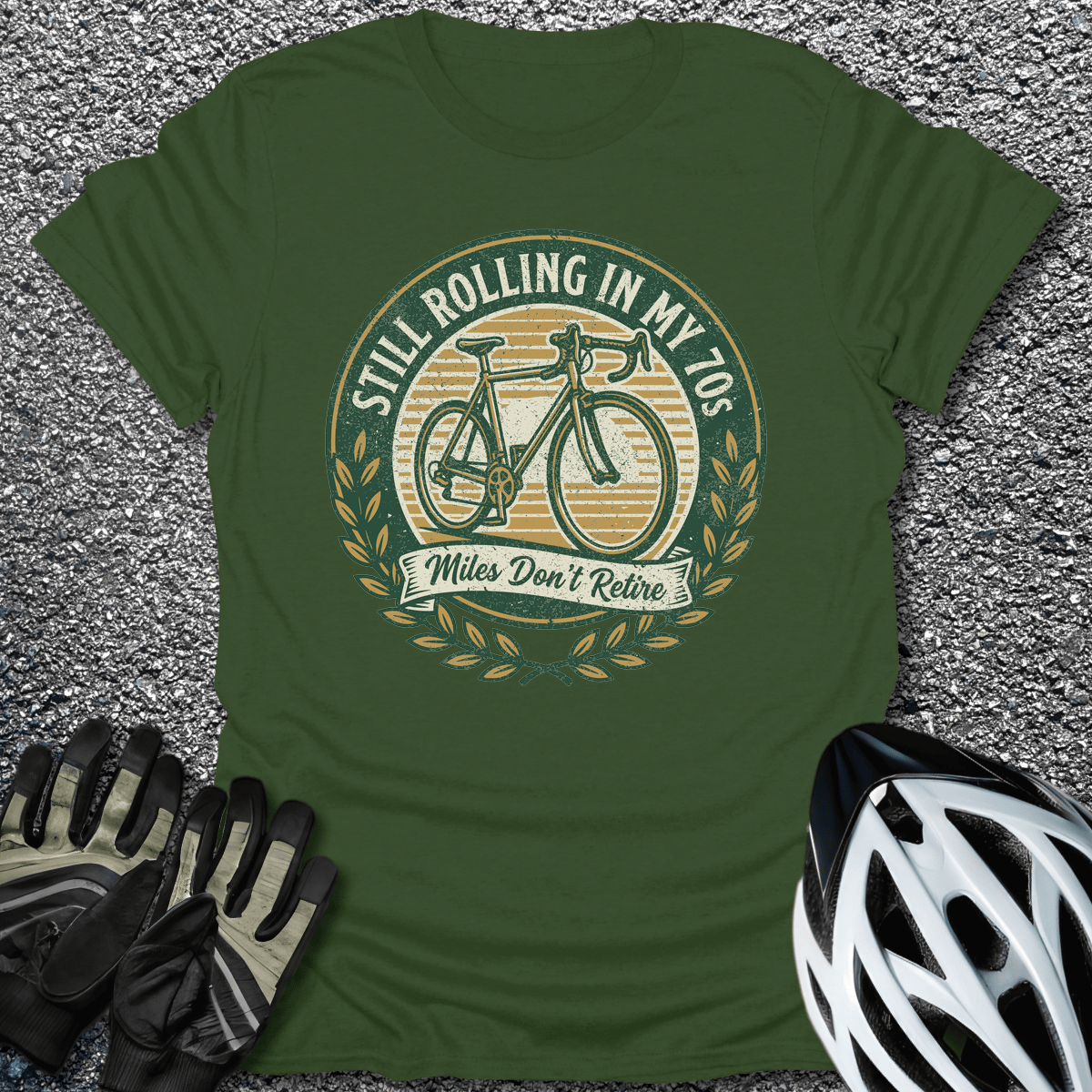 Rolling in My 70s T-Shirt in Military Green / S from CycleTees