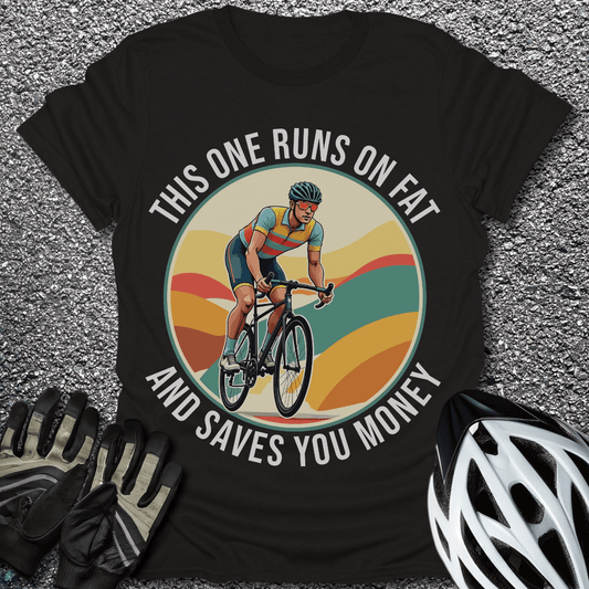 Runs On Fat And Saves Money T-Shirt in Black / S from CycleTees
