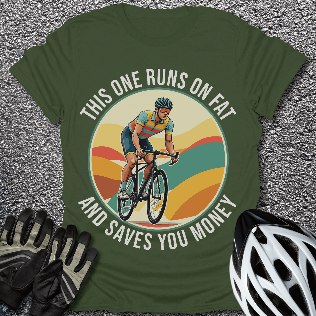 Runs On Fat And Saves Money T-Shirt in Military Green / S from CycleTees