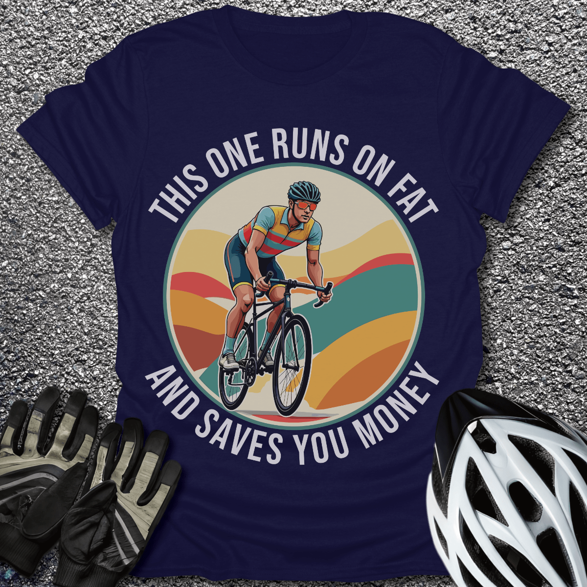 Runs On Fat And Saves Money T-Shirt in Navy / S from CycleTees