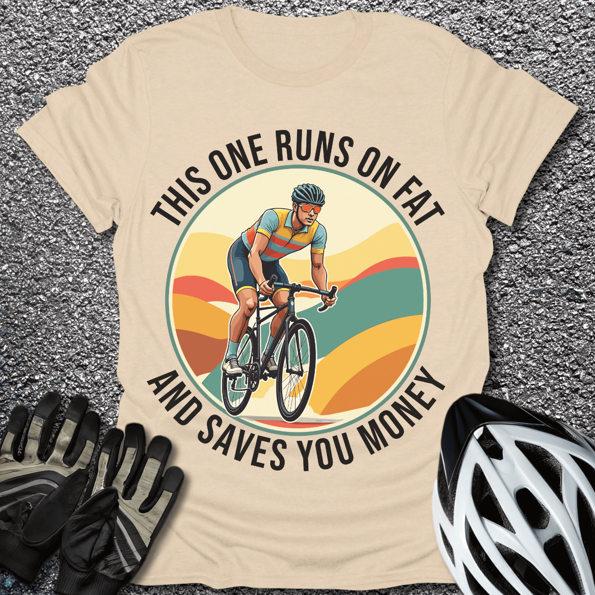 Runs On Fat And Saves Money T-Shirt in Sand / S from CycleTees