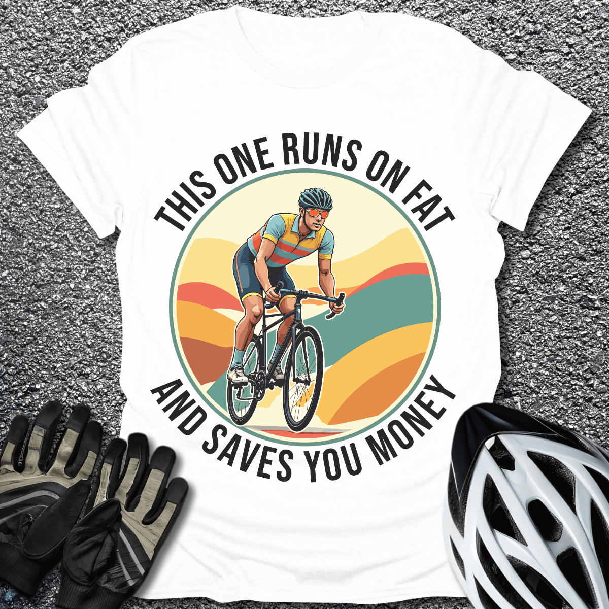 Runs On Fat And Saves Money T-Shirt in White / S from CycleTees
