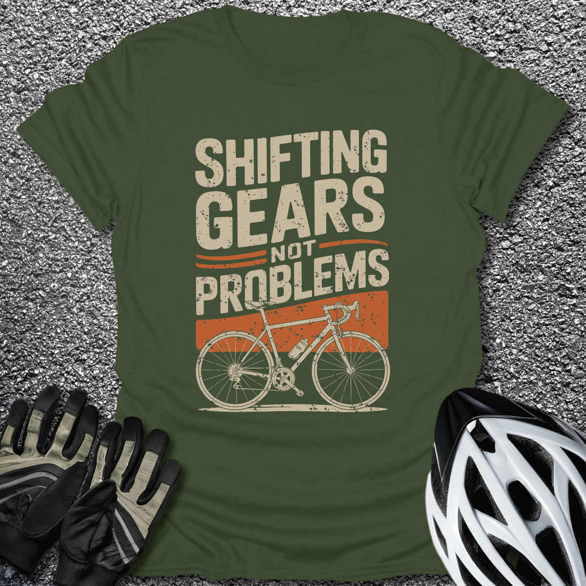 Shifting Gears T-Shirt in Military Green / S from CycleTees