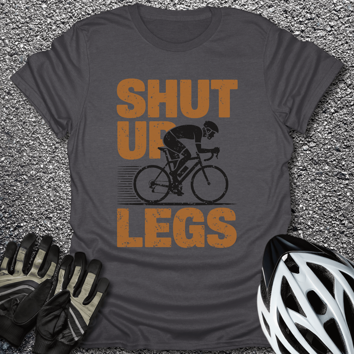 Shut Up Legs – Bold T-Shirt in Dark Heather / S from CycleTees