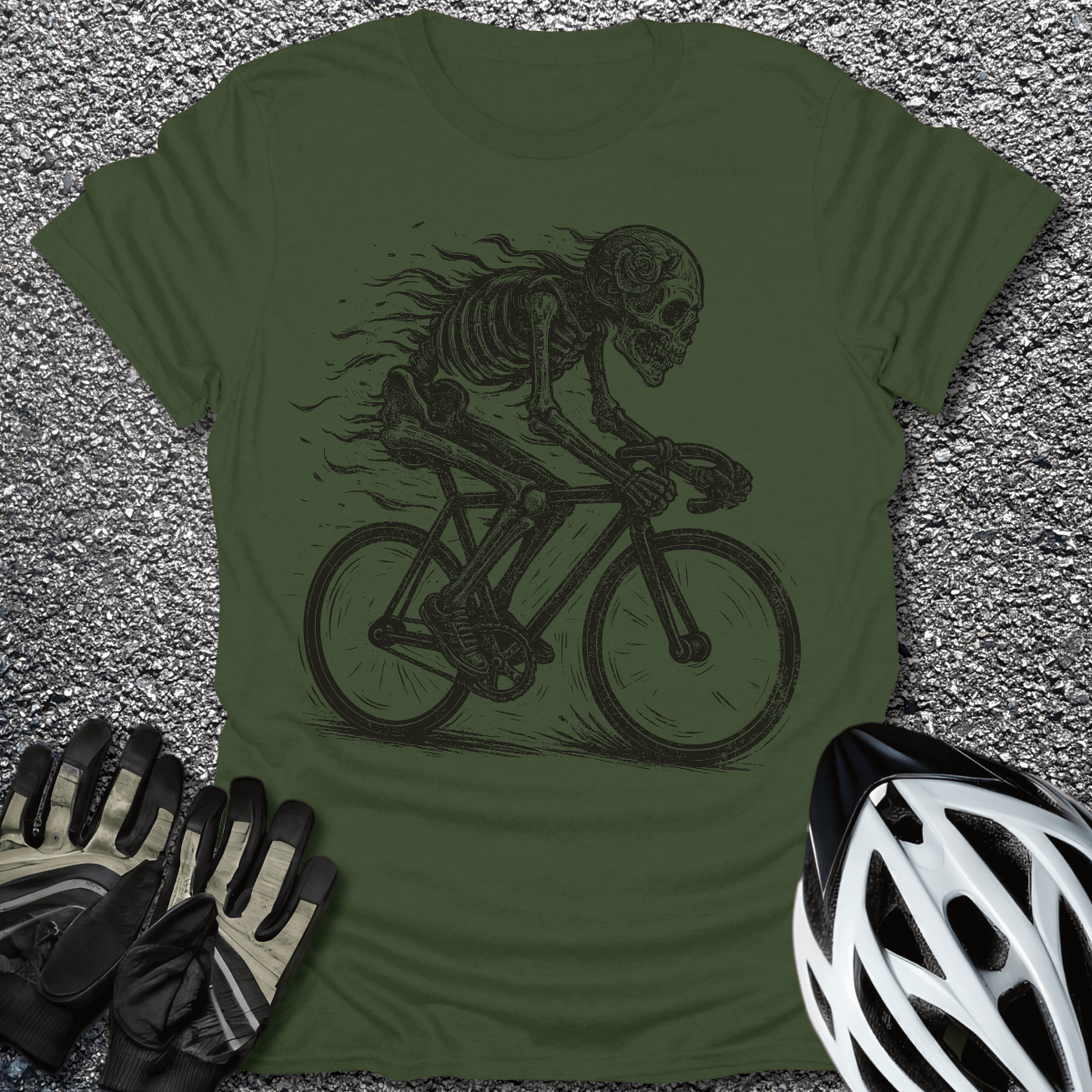 Skeleton Mode T-Shirt in Military Green / S from CycleTees
