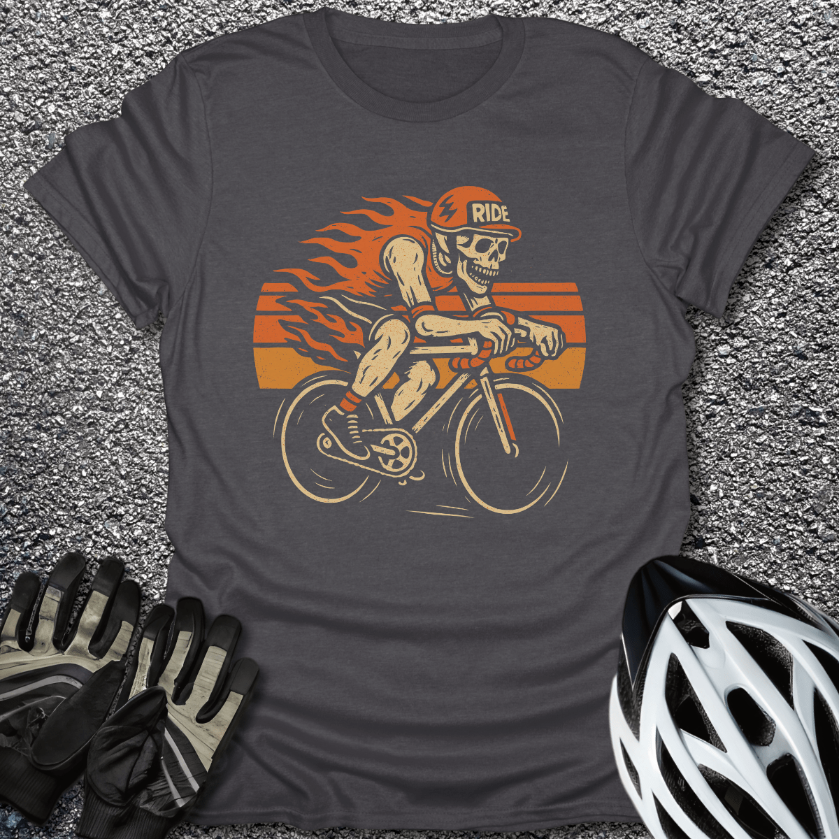 Skeleton Ride T-Shirt in Dark Heather / S from CycleTees