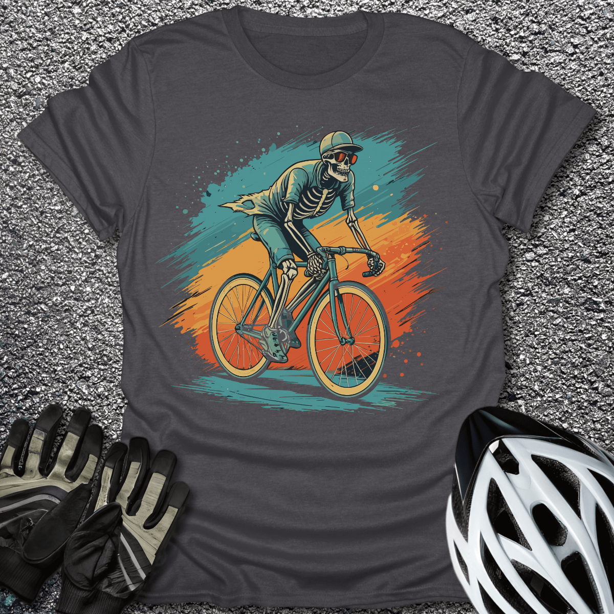Skeleton Rider T-Shirt in Dark Heather / S from CycleTees