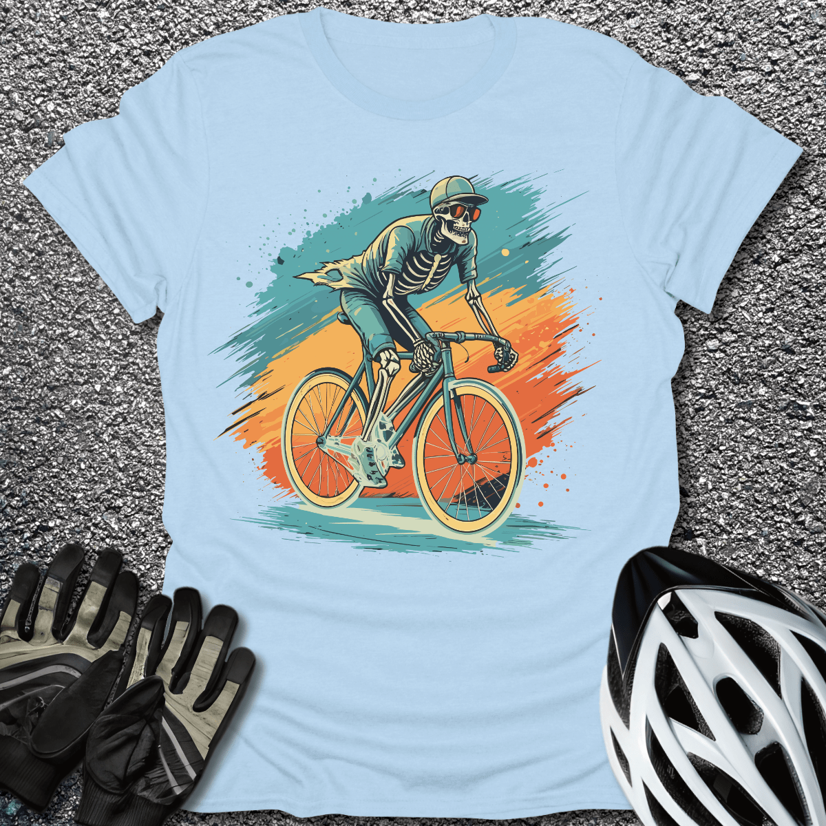 Skeleton Rider T-Shirt in Light Blue / S from CycleTees