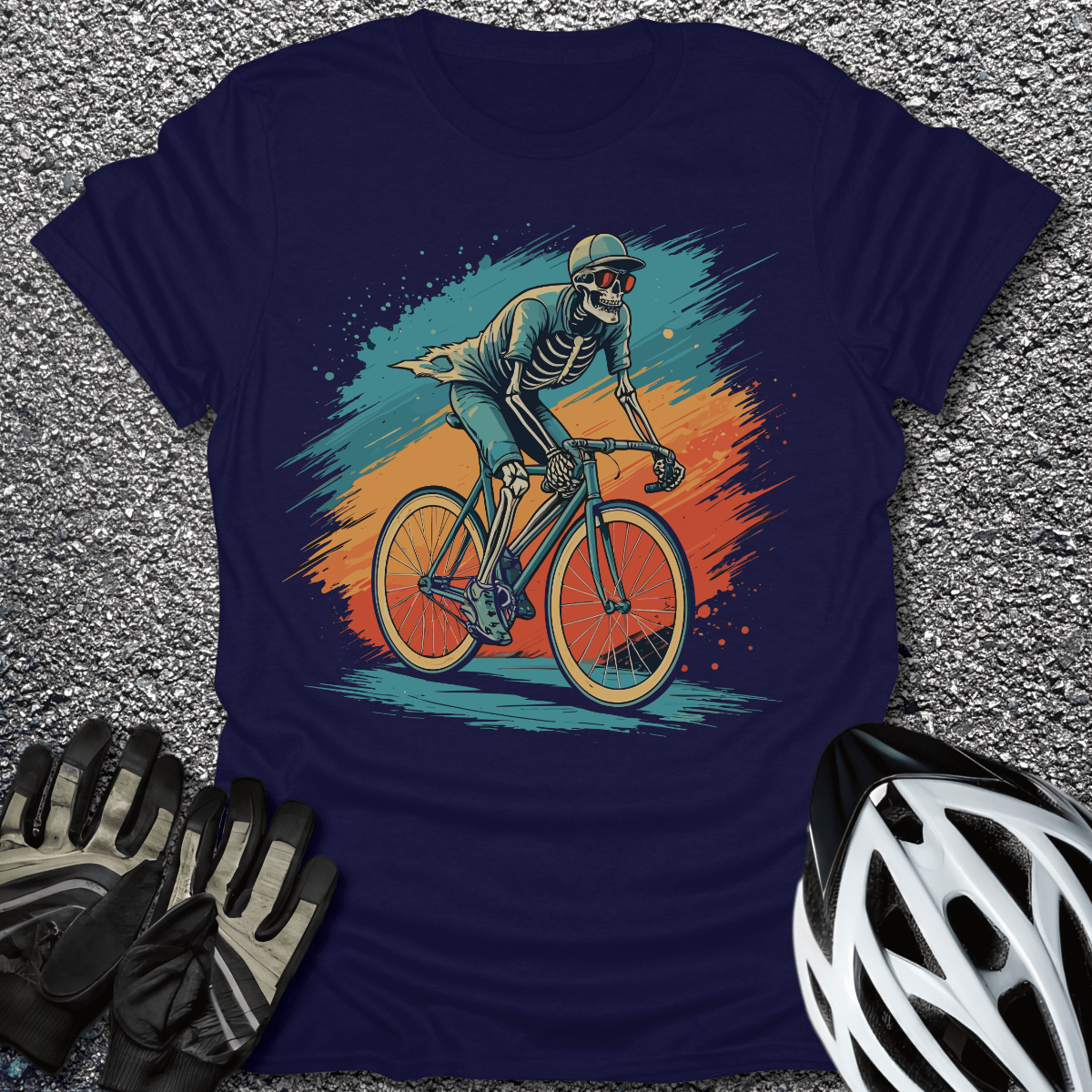 Skeleton Rider T-Shirt in Navy / S from CycleTees