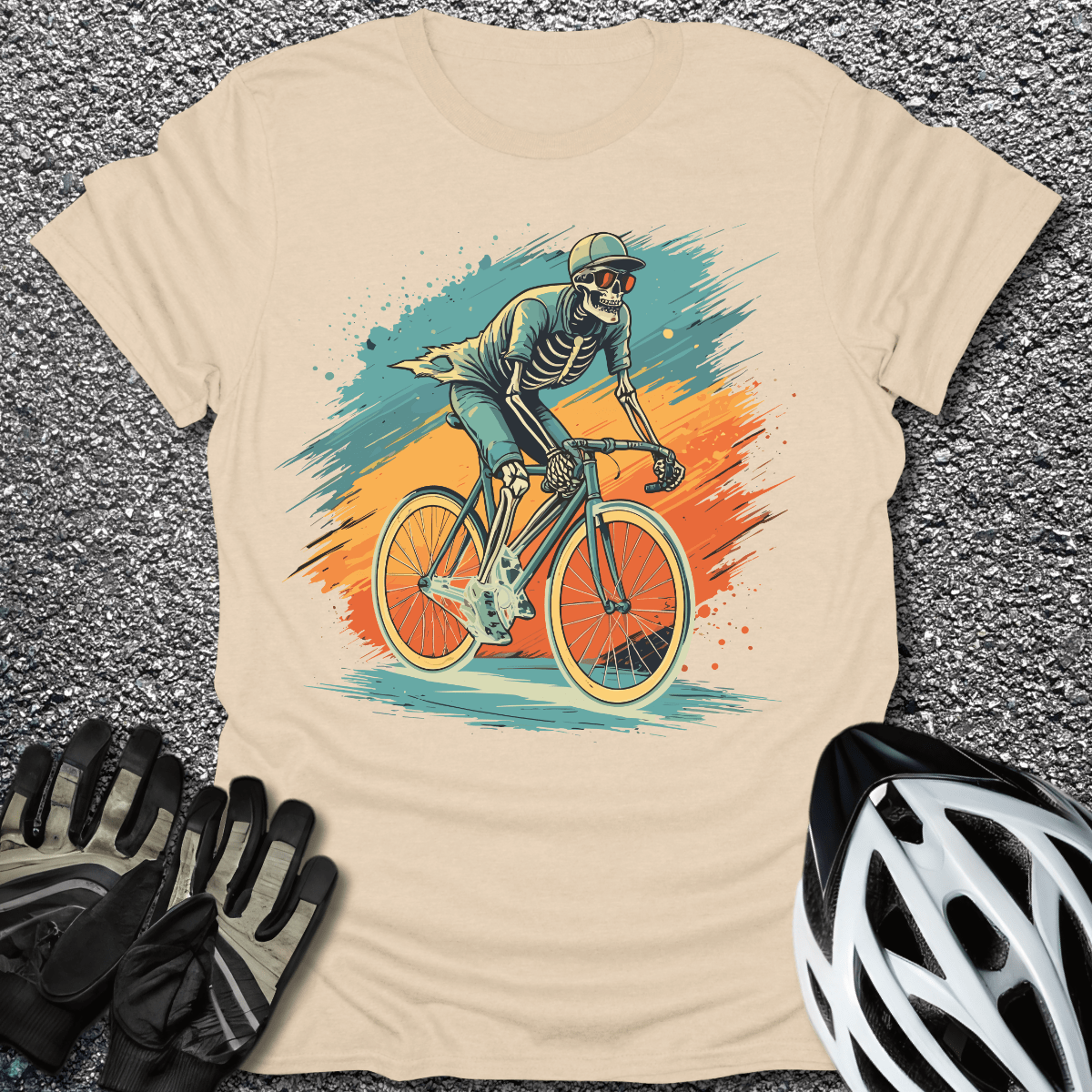Skeleton Rider T-Shirt in Sand / S from CycleTees