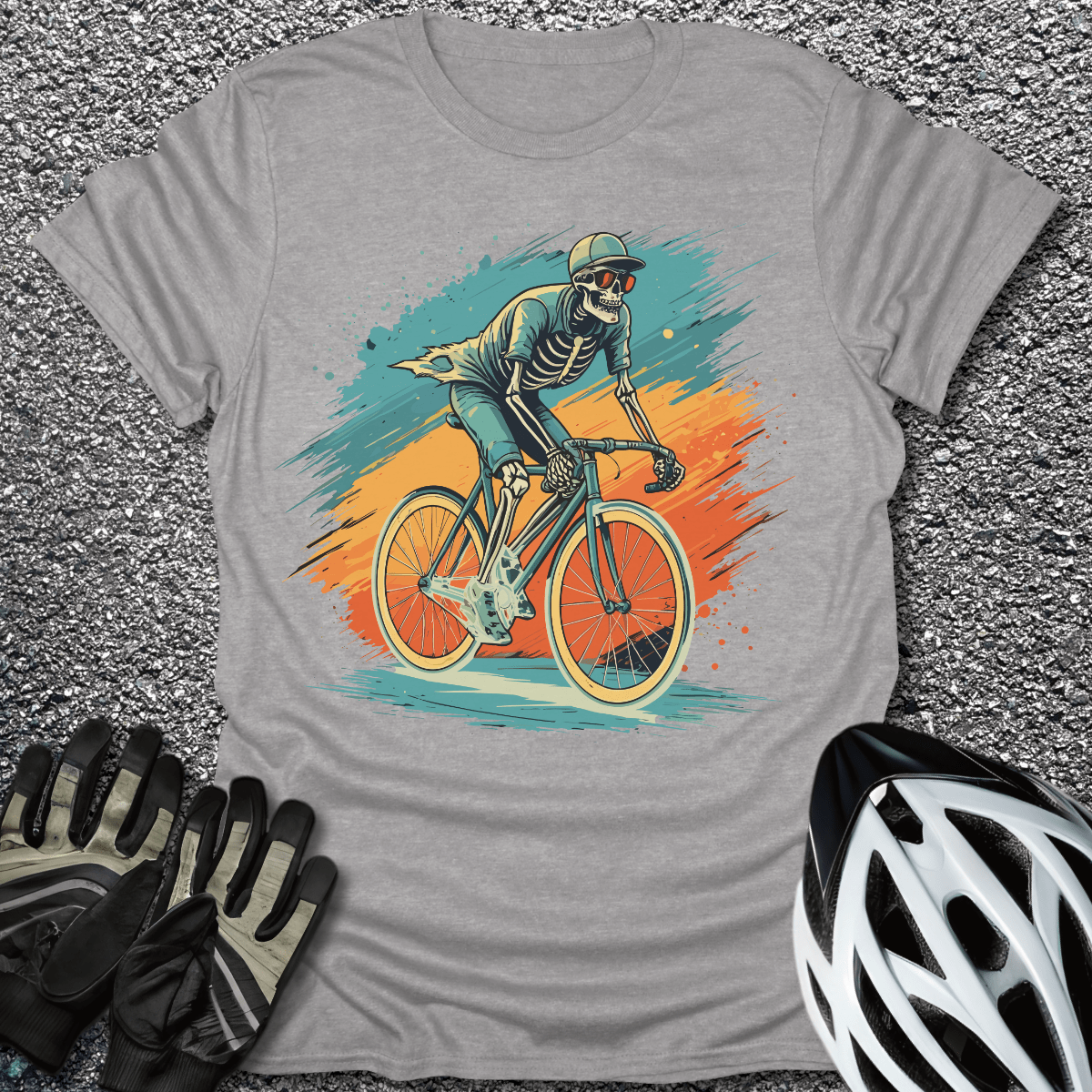 Skeleton Rider T-Shirt in Sport Grey / S from CycleTees