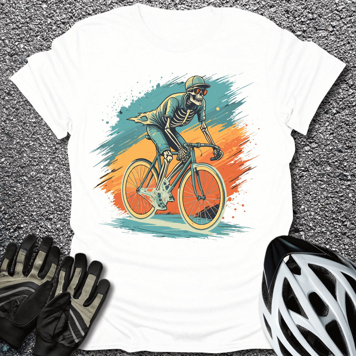 Skeleton Rider T-Shirt in White / S from CycleTees