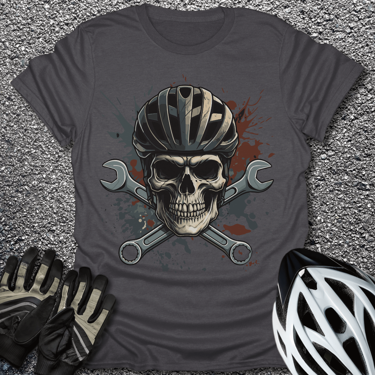 Skull Mechanic T-Shirt in Dark Heather / S from CycleTees