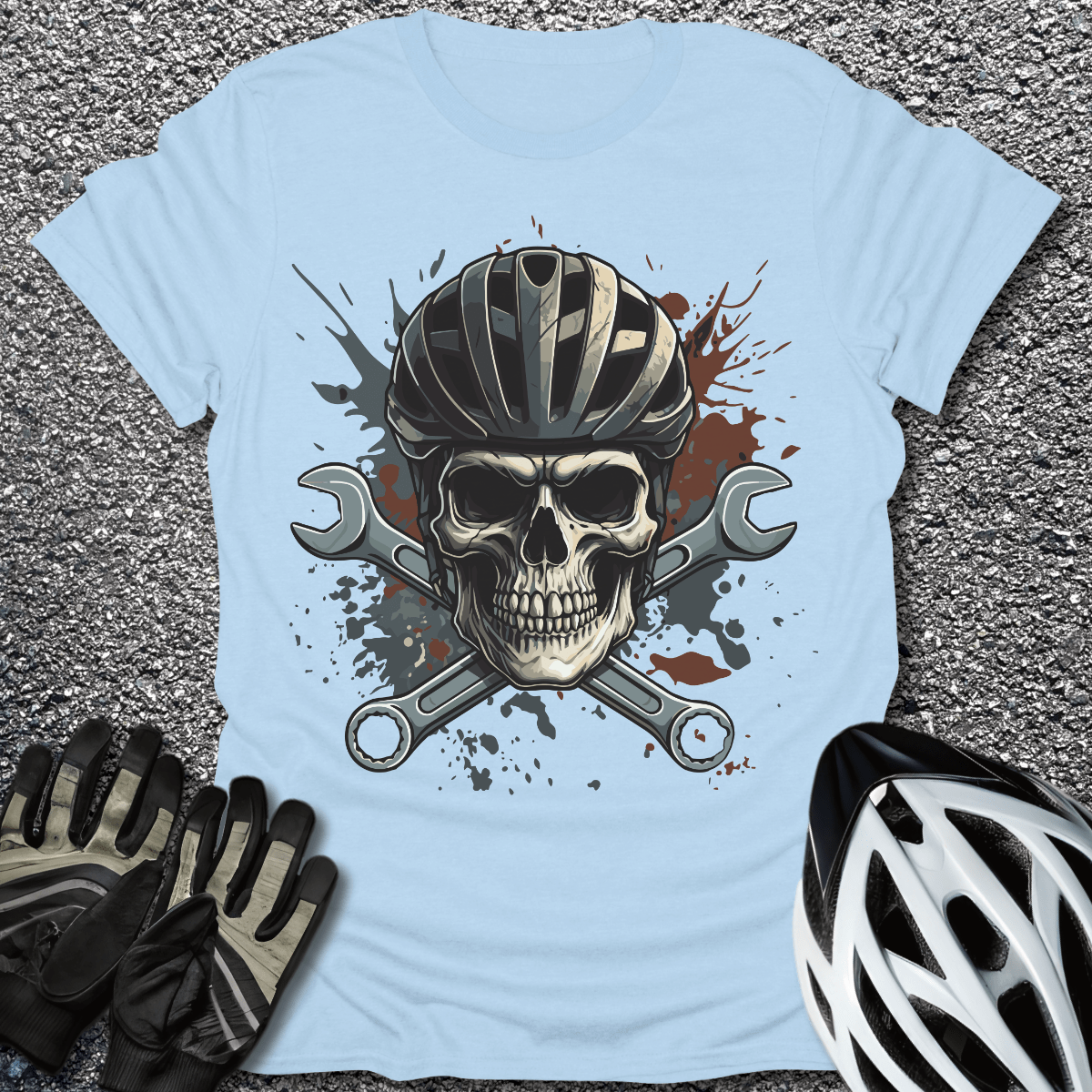 Skull Mechanic T-Shirt in Light Blue / S from CycleTees