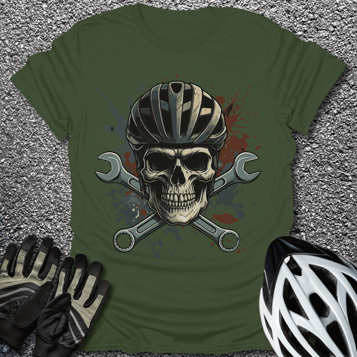Skull Mechanic T-Shirt in Military Green / S from CycleTees