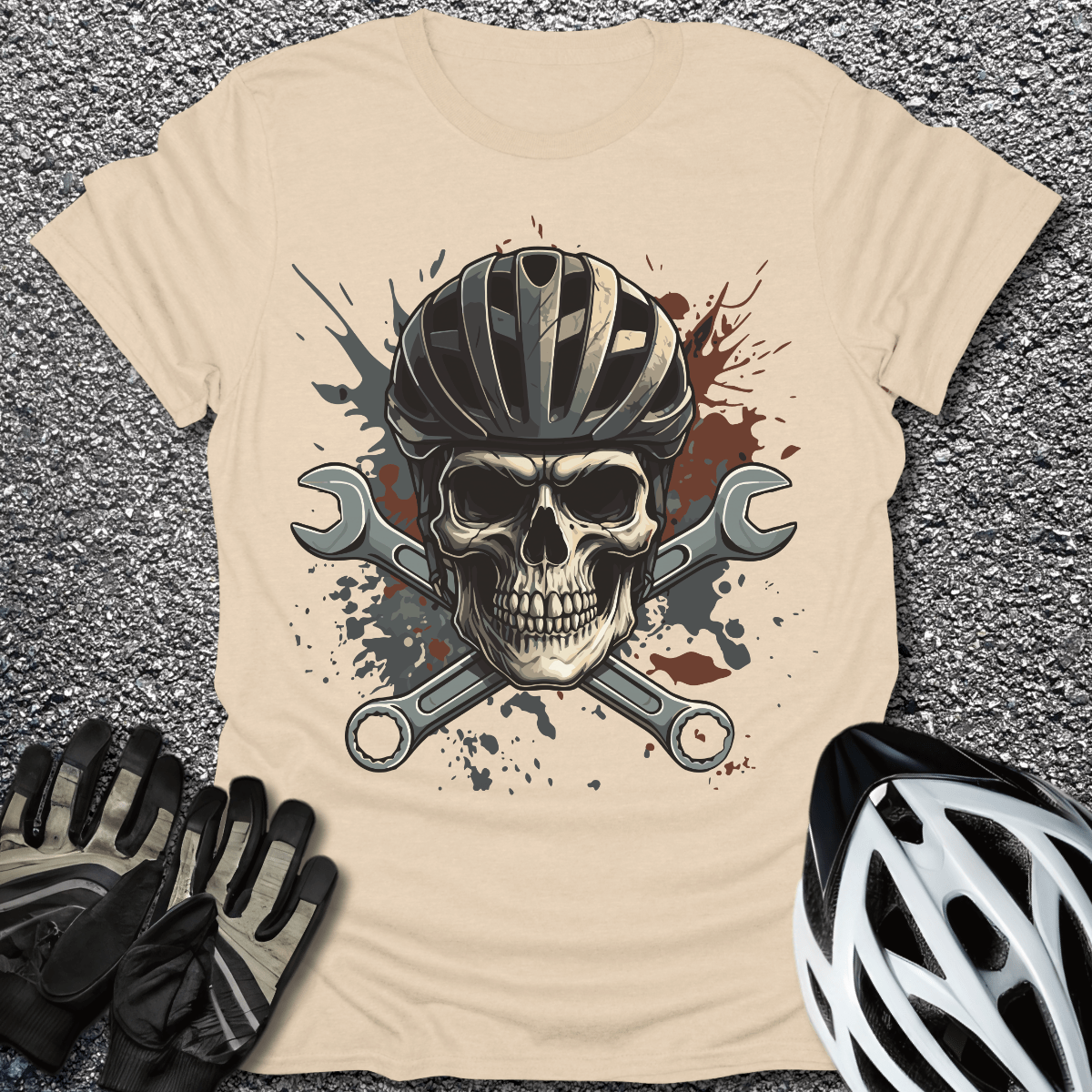 Skull Mechanic T-Shirt in Sand / S from CycleTees