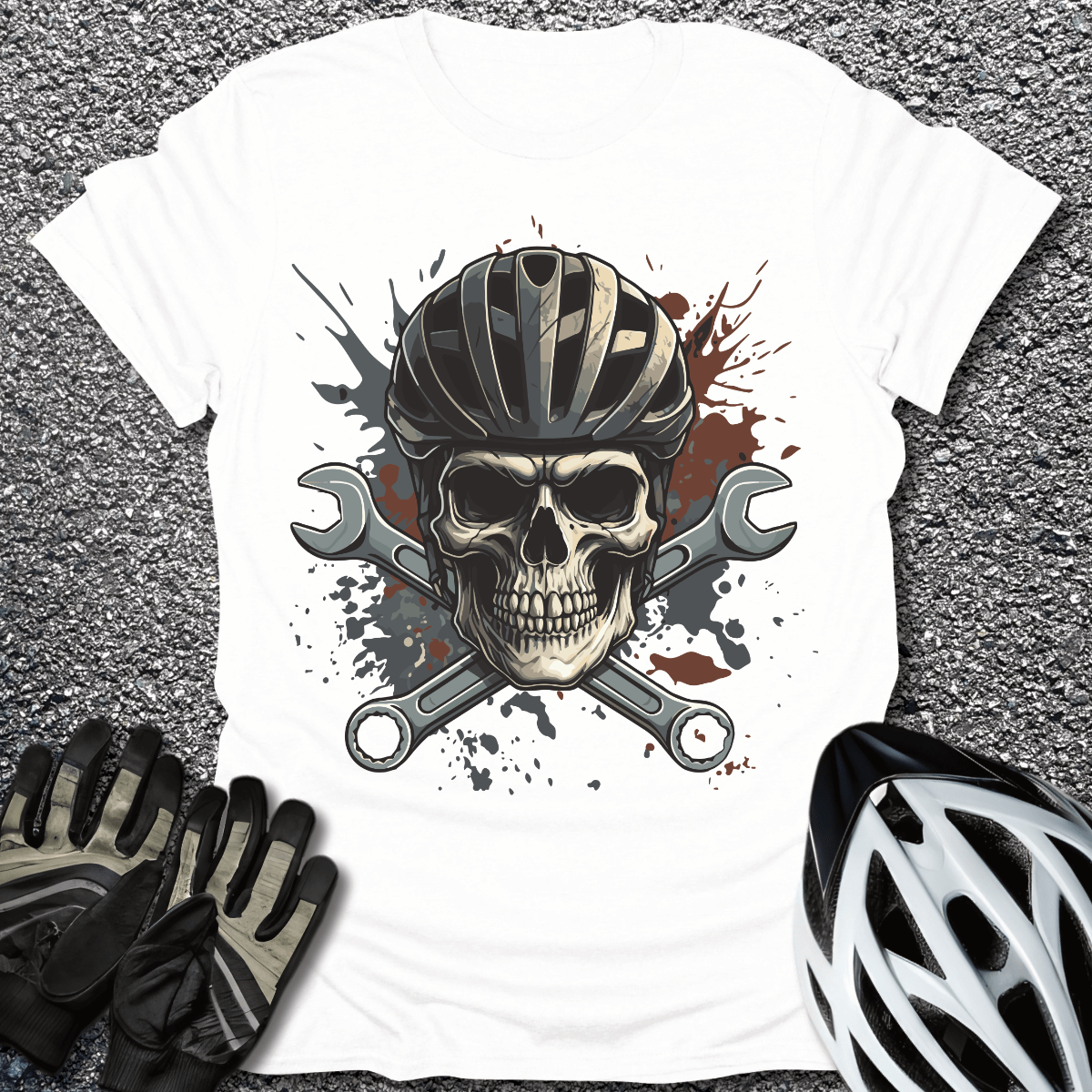Skull Mechanic T-Shirt in White / S from CycleTees