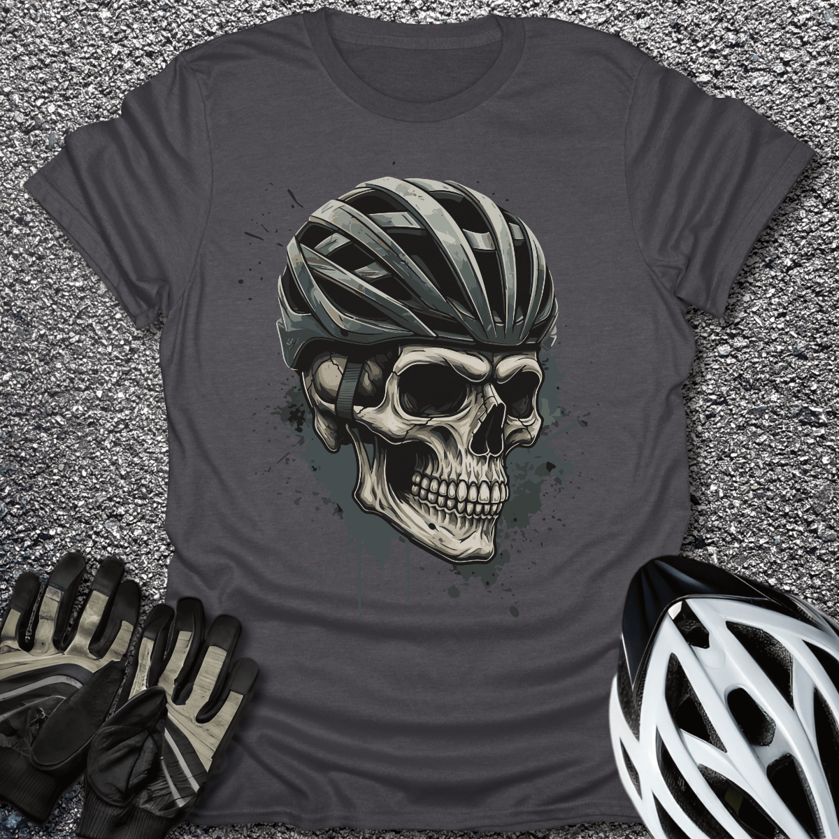 Skull Rider T-Shirt in Dark Heather / S from CycleTees