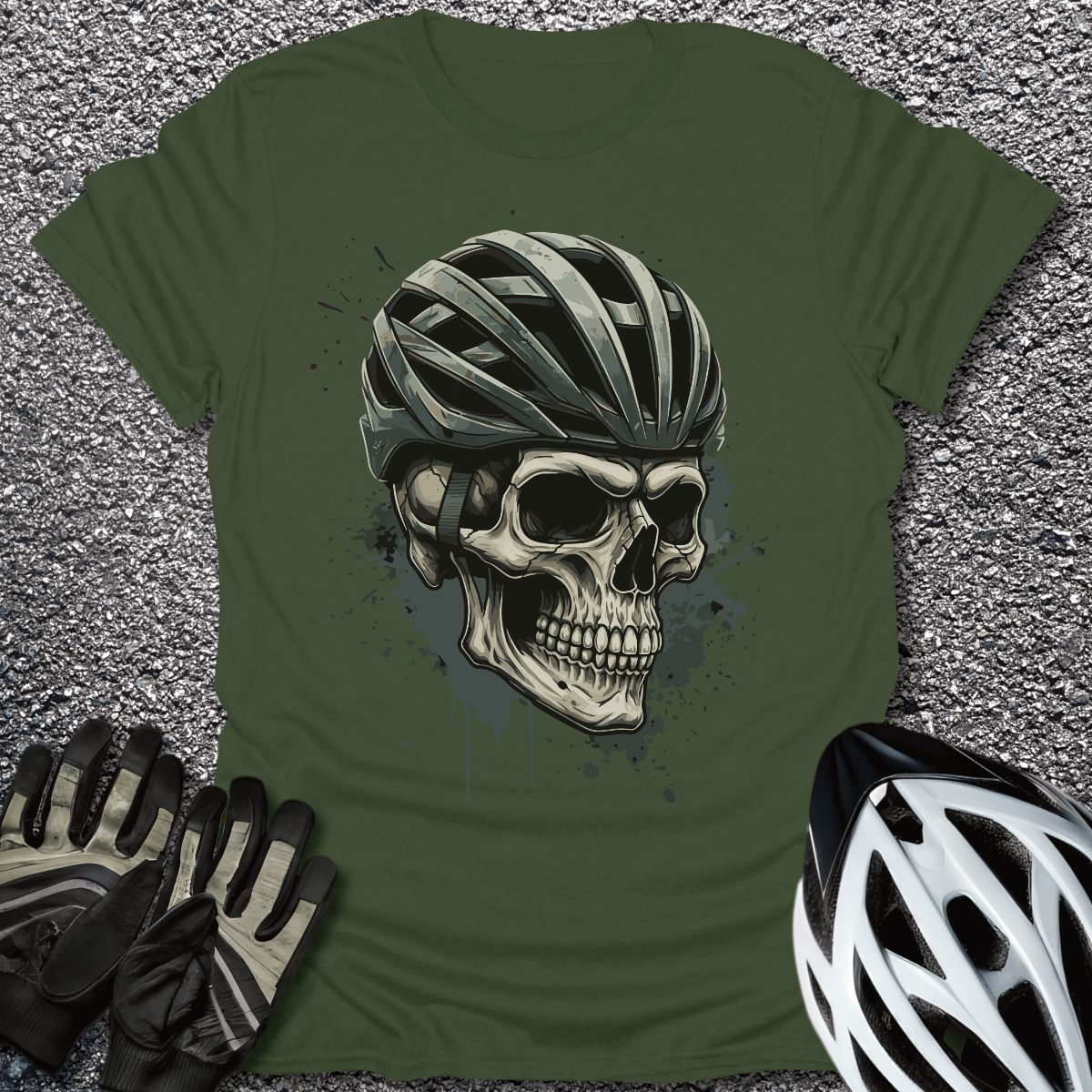 Skull Rider T-Shirt in Military Green / S from CycleTees