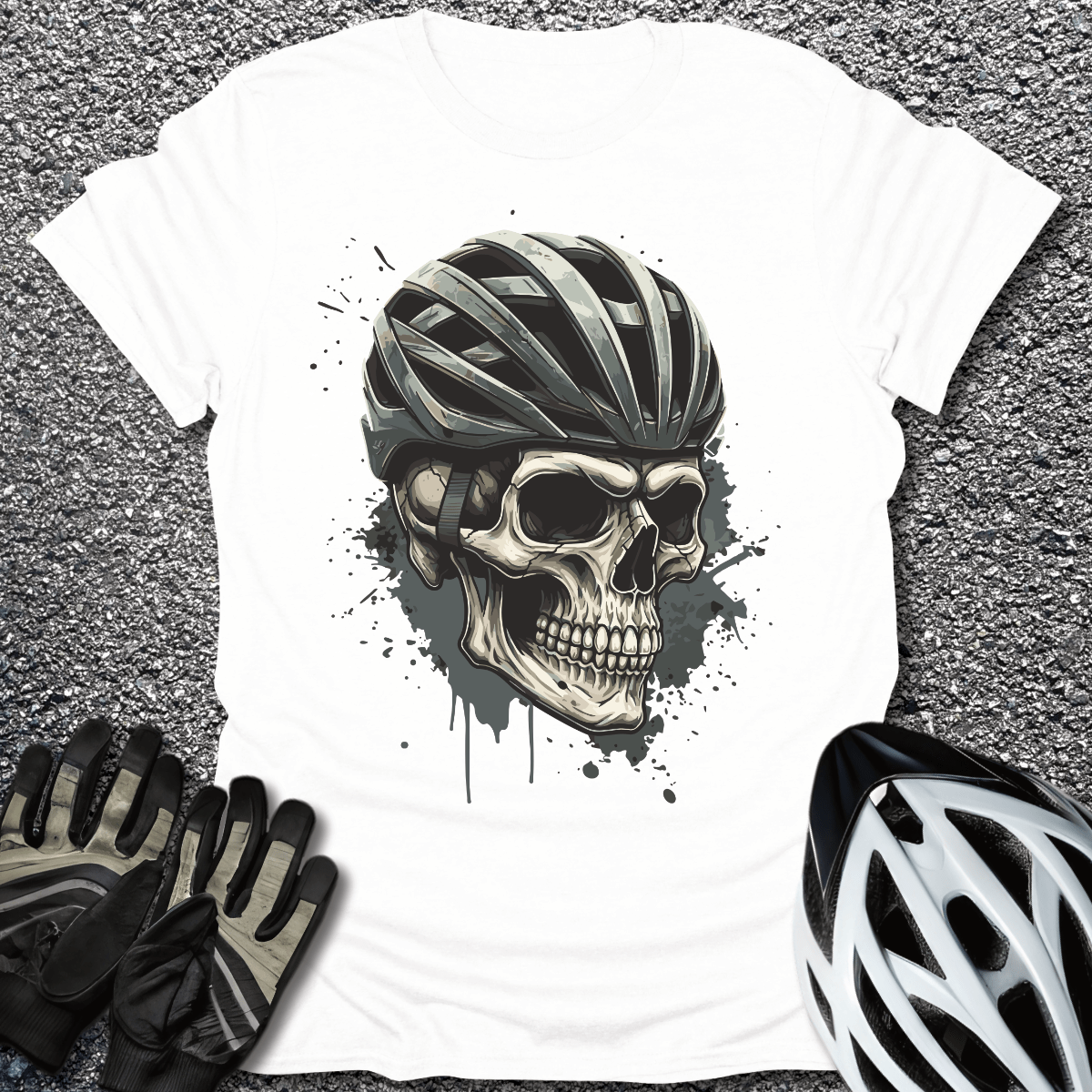 Skull Rider T-Shirt in White / S from CycleTees