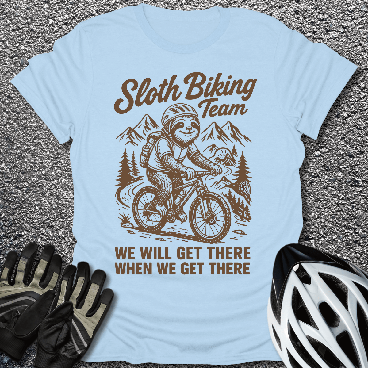 Sloth Biking T-Shirt in Light Blue / S from CycleTees