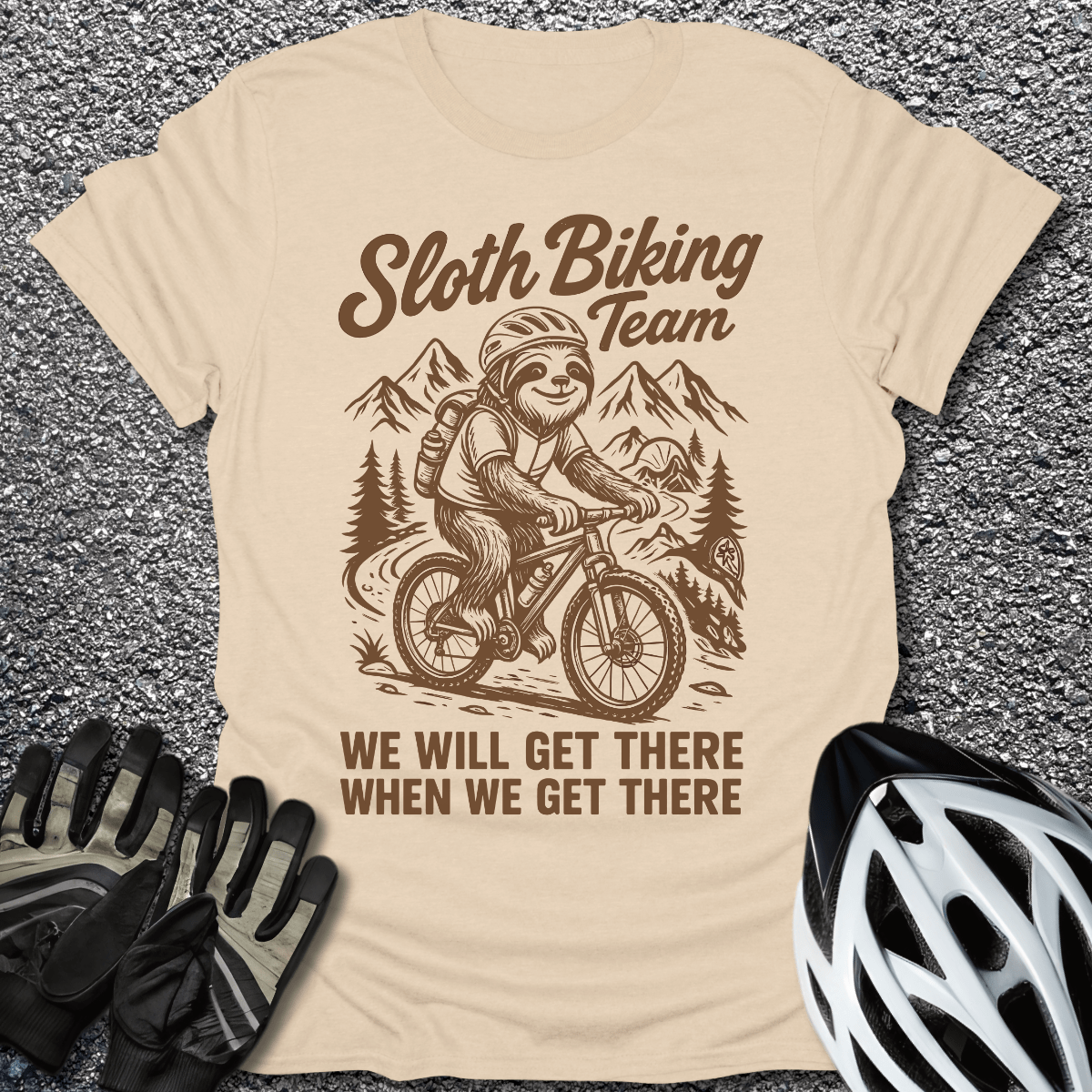 Sloth Biking T-Shirt in Sand / S from CycleTees