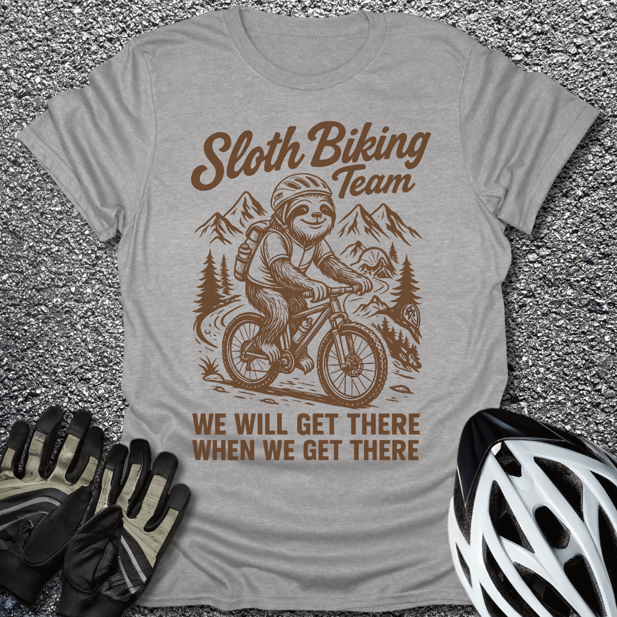 Sloth Biking T-Shirt in Sport Grey / S from CycleTees