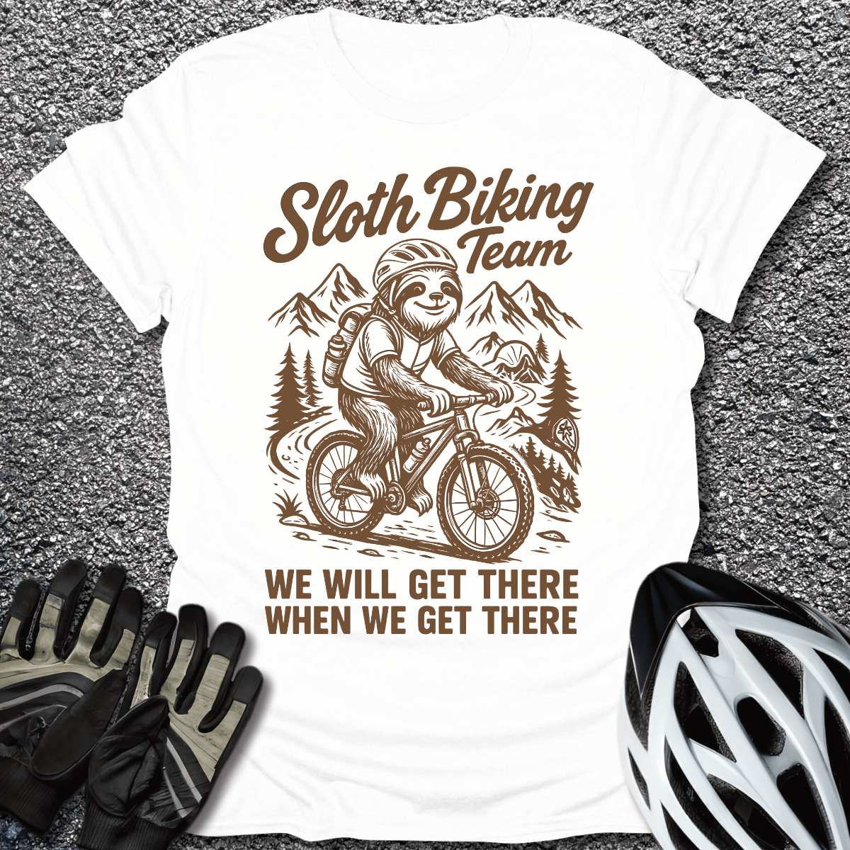 Sloth Biking T-Shirt in White / S from CycleTees