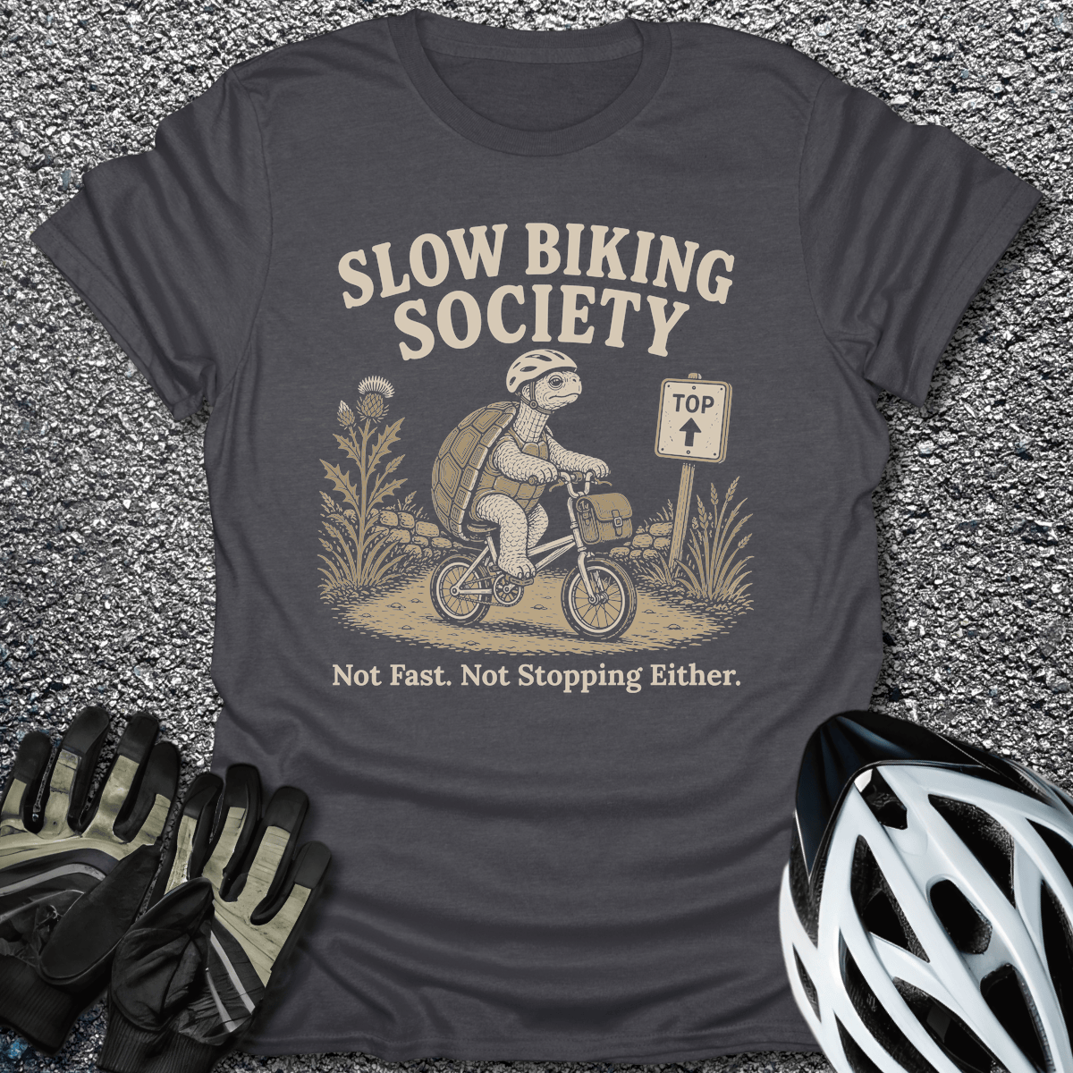Slow Biking Society T-Shirt in Dark Heather / S from CycleTees