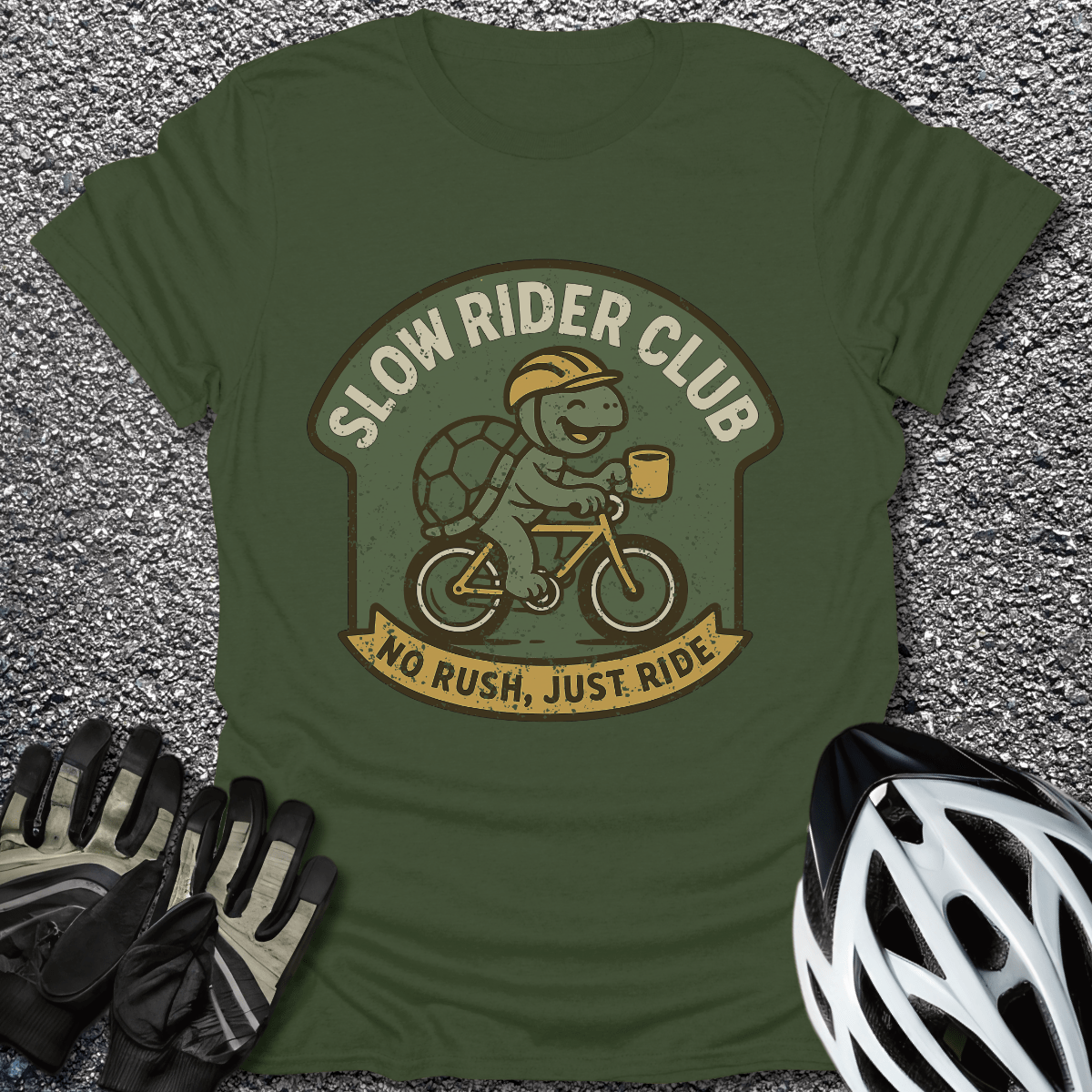 Slow Rider Club T-Shirt in Military Green / S from CycleTees