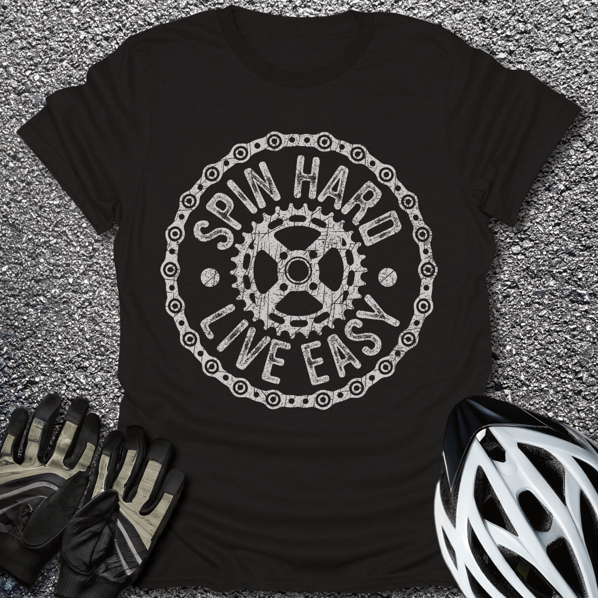 Spin Hard Live Easy T-Shirt in Black / S from CycleTees