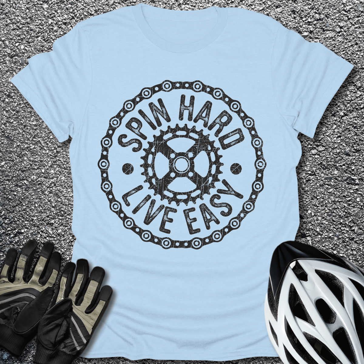 Spin Hard Live Easy T-Shirt in Light Blue / S from CycleTees