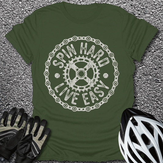 Spin Hard Live Easy T-Shirt in Military Green / S from CycleTees