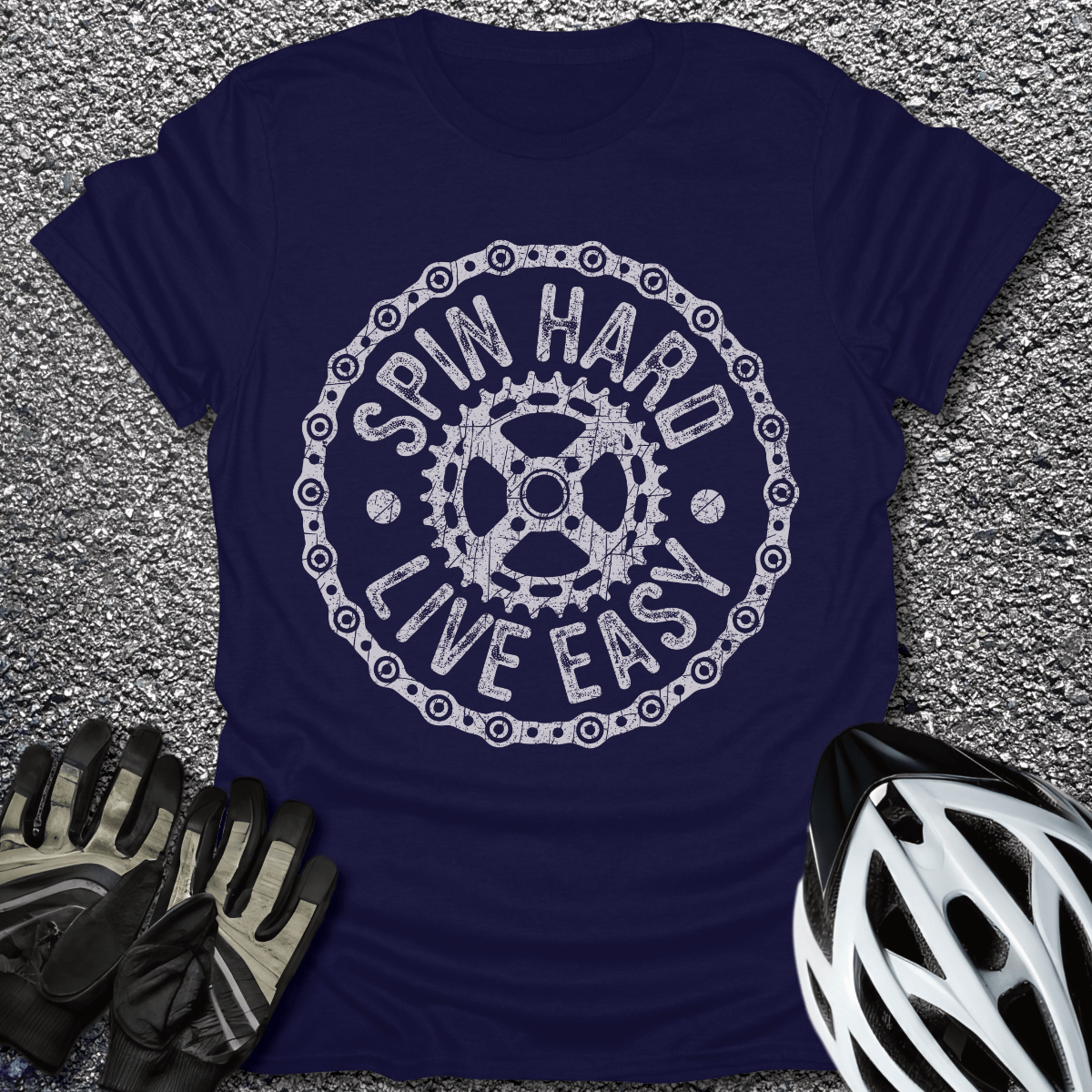 Spin Hard Live Easy T-Shirt in Navy / S from CycleTees