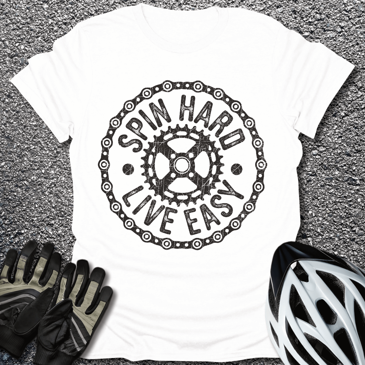 Spin Hard Live Easy T-Shirt in White / S from CycleTees