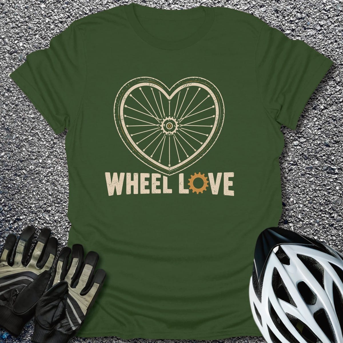 Spoke Heart T-Shirt in Military Green / S from CycleTees
