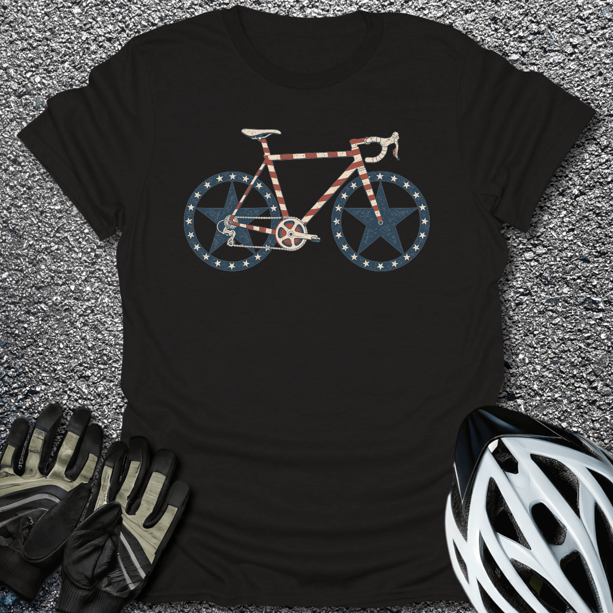 Stars And Spokes T-Shirt in Black / S from CycleTees