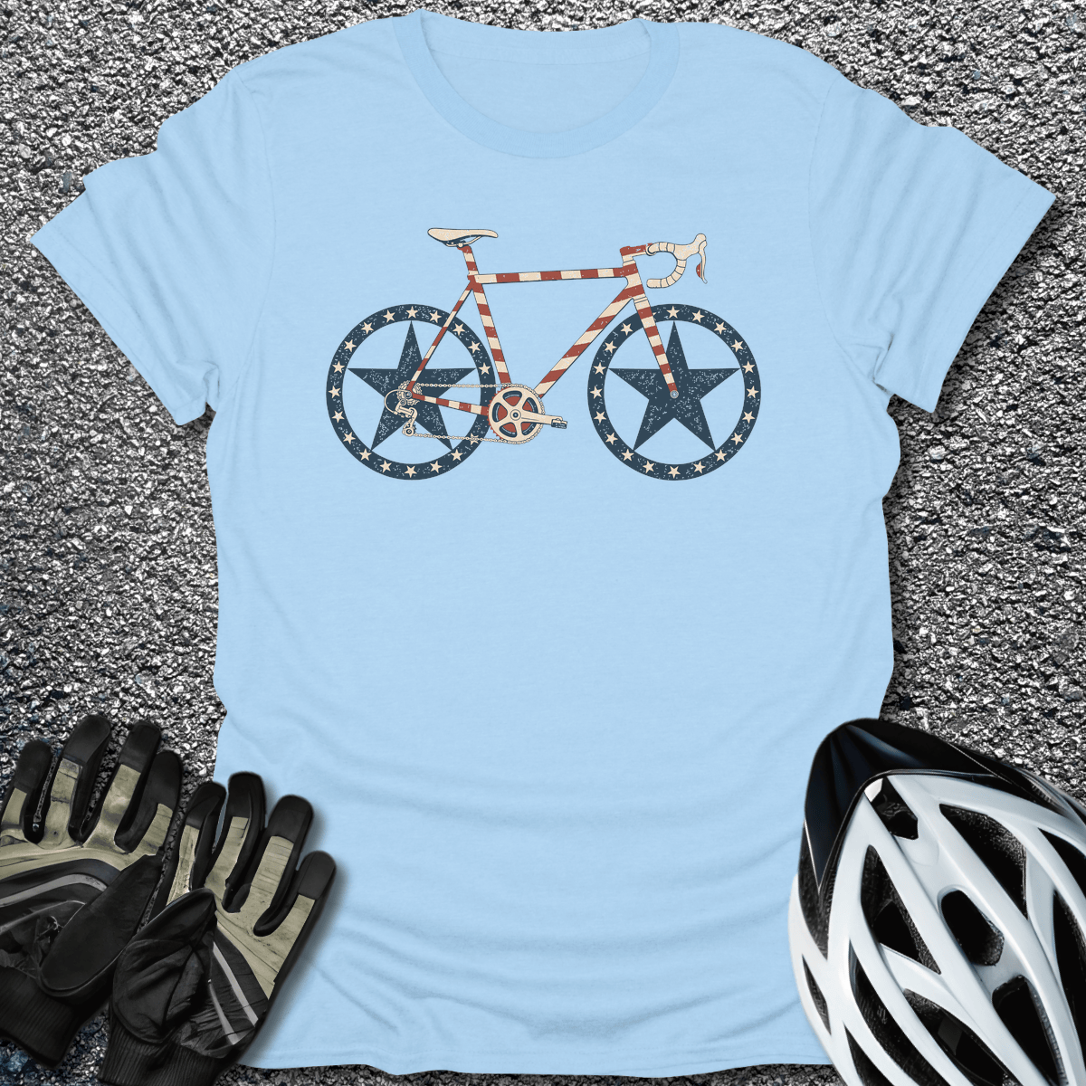 Stars And Spokes T-Shirt in Light Blue / S from CycleTees