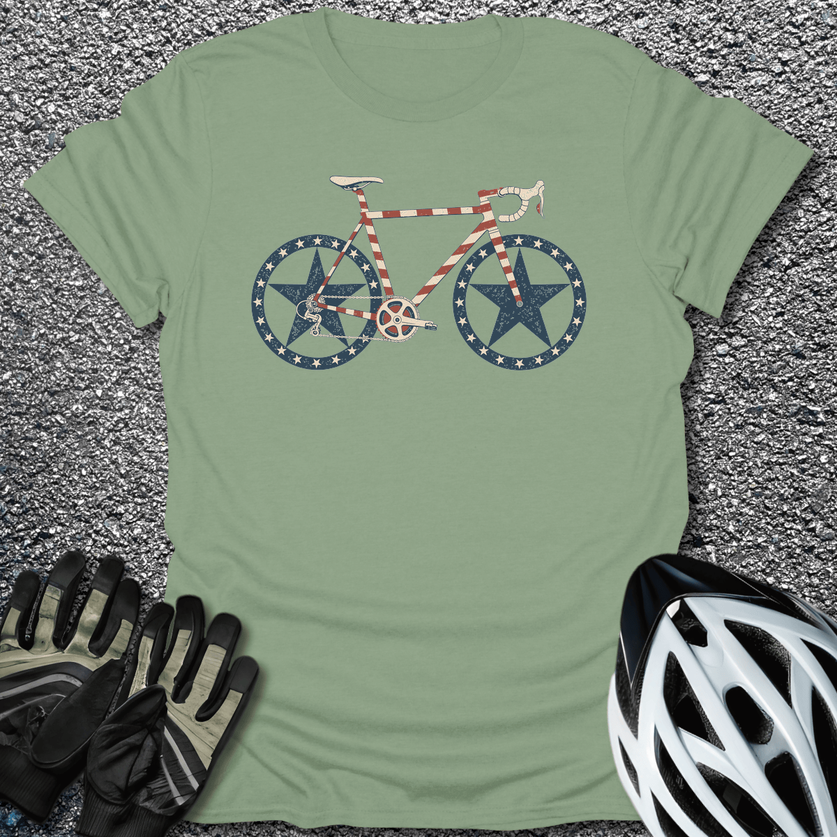 Stars And Spokes T-Shirt in Sage / S from CycleTees