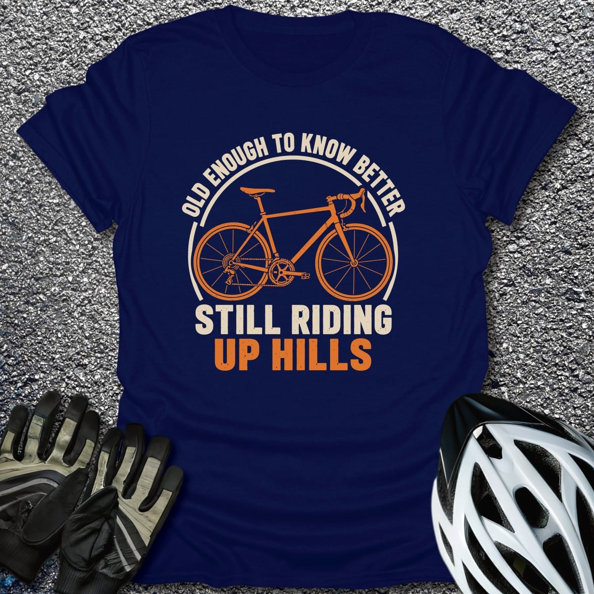 Still Riding Uphills T-Shirt in Navy / S from CycleTees
