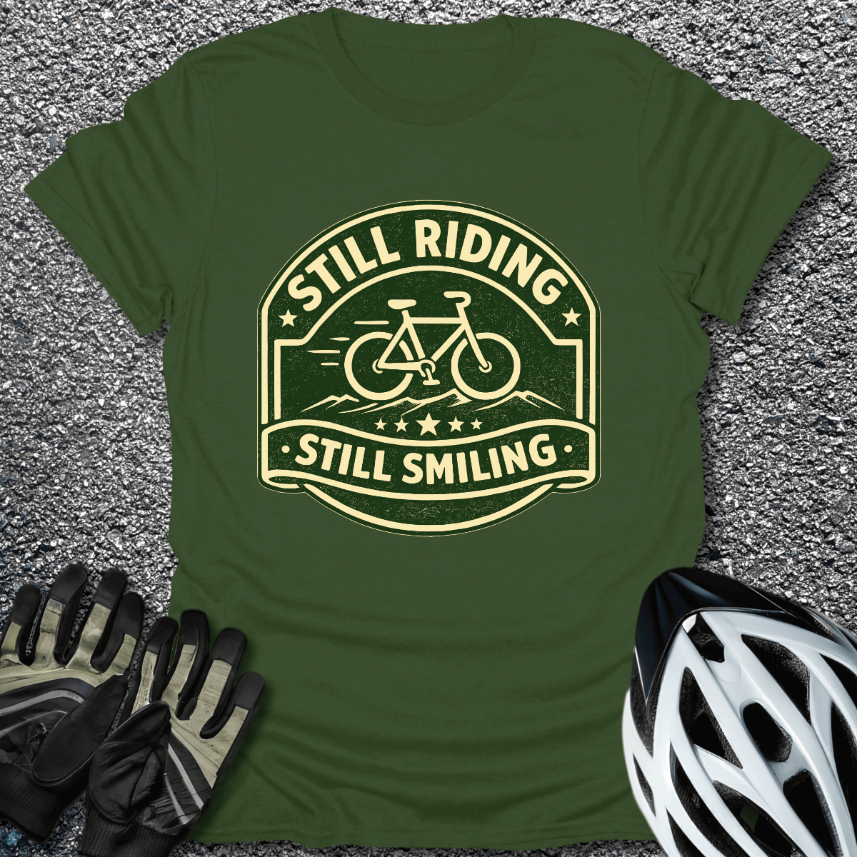 Still Smiling T-Shirt in Military Green / S from CycleTees