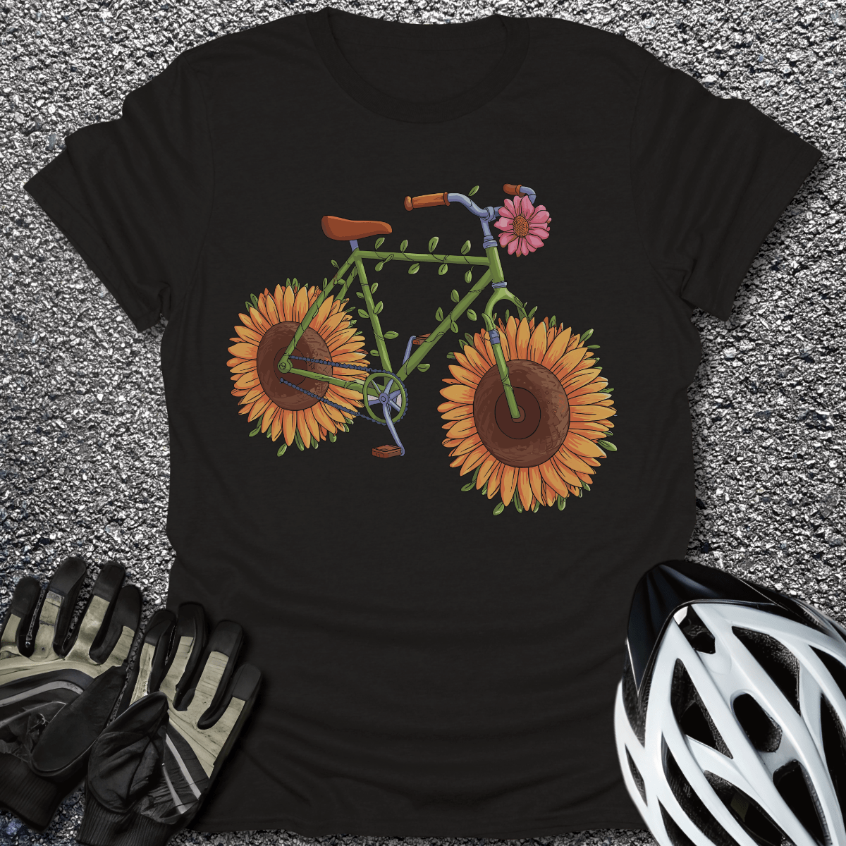 Sunflower Bike T-Shirt in Black / S from CycleTees