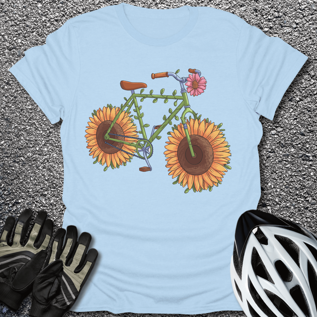 Sunflower Bike T-Shirt in Light Blue / S from CycleTees